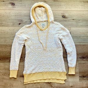 Oversized Boho Womens Large Popcorn Hoodie Cozy Soft Pullover Yellow and White